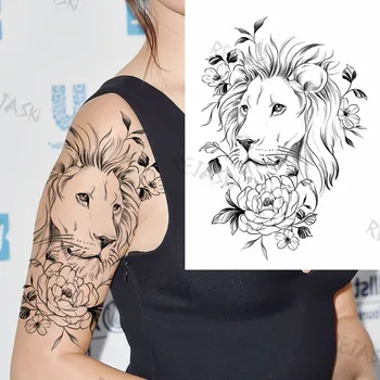 Black Tiger Pagaidu Tetovējumiem Vīriešiem Pieaugušajiem Reāli Lauva Rose Puķu Vilks Viltus Tetovējumu Uzlīmes Krūtīm Atpakaļ Tatoos Ūdensizturīgs