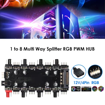 1. Līdz 8. Multi Way Splitter RGB PWM centrs PC Ventilatoru, Dzesētāju Mātesplati 12V/4 Pin LED Strip Gaismas Adapteri, kas Darbināmi Ar SATA/Liels 4D