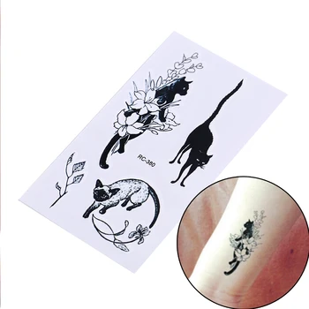 10.5*6cm Ūdensizturīgs Viltus Henna Nesāpīga, Tatto Uzlīmes, Sexy Melnu Kaķi Pagaidu Tetovējums Body Art Roku Flash Tetovējumu Uzlīmes
