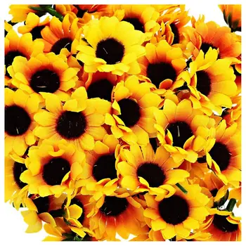 100 Gab Mākslīgā Saulespuķu Little Daisy Gerbera Ziedu Galviņas Kāzu Dekori (Yellow&Kafija) Veicināšana