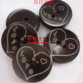 100pcs/daudz 20mm Lāzera marķēšana Sirds mīlestību Krāsas koka pogas,Šūšanas koka pogas apģērbu piederumu