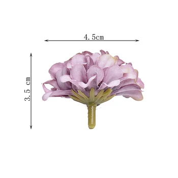 10pcs 4.5 CM zīda hydrangea roku darbs mākslīgo ziedu galvas, kāzu svinības, mājas apdare DIY vainags dāvanu kastē albums amatniecības