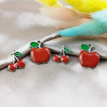 10pcs Baltā K Krāsu Toni Augļu Red Apple Cherry Emaljas Šarmu Rotaslietu izgatavošana Amatniecības Auskars Kulons, Kaklarota, Aproce Flinding