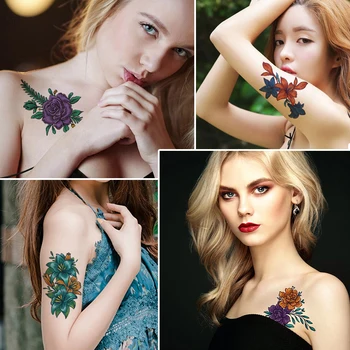 12 Gab Ūdensnecaurlaidīgus Pagaidu Tetovējumiem Sexy Ziedu Rožu Body Art Roku Viltus Tetovējumu Uzlīmes