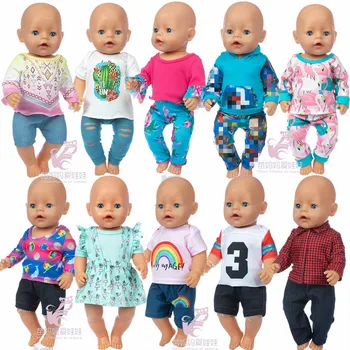 18 Collu Amerikāņu Og Meitene Lelle Drēbes Komplekts T-krekls Ripped Džinsi Bikses 43cm Baby Lelle Outwear Džinsa Bikses