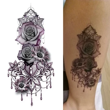 1gb Purple Rose Ūdens Nodošanu Tetovējumu Uzlīmes Sieviešu Krūtīm Body Art Pagaidu Tetovējums Meitene, Vidukļa, Kāju Ziedu Tatoos Uzlīme