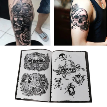 1pc Galvaskausa Tetovējums Grāmatām Eiropā un asv Galvaskausa Modelis Foršs Tetovējums Manuskripts Sērijas Melnās Praktiski Zīmējumi A4