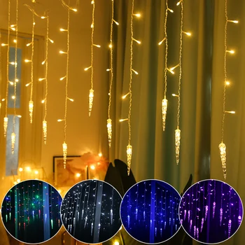 220V 3.5 M Lāsteku String Gaismas Ziemassvētku Vainags LED Aizkaru Gaismas Āra Kāzu Pasaku Lampas Ziemassvētki Jaunais Gads Puse Rotājumi