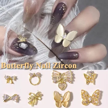 2gab Luksusa Spīdīgi Sakausējuma Zircon Butterfly 3D Nail Art Rotājumi Kaķu Acis Kristāla Kulons Akmens Rotaslietas Manikīra Dizainu