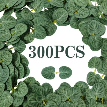 300pcs Dvīņu Eikaliptu Mākslīgā Zaļumi Viltotas Zaļās Lapas DIY Vainags Kāzu Corsages Ziedu Sākuma Rotājumi KH10