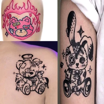 32pc/Set Karikatūra Rabbit Rozā Lācis Tetovējumu Uzlīmes Sieviešu Harajuku Fashion Gudrs Y2K Estētisko 90s Dzīvnieku Vienreizējās lietošanas Tetovējumu Uzlīmes