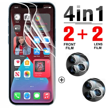 4-in-1 Hidrogelu Filma par Apple iphone 13 12 mini Pro, Max Ekrāna Aizsargs, ar aizsargplēvēm Par i12 i13 mini filmas nav stikla