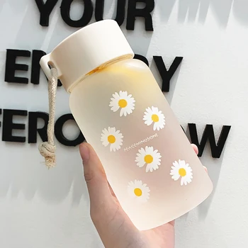 450ml Smal Daisy Plastmasas Ūdens Pudele BPA Bezmaksas Radošās Matēta Portatīvo Trošu Ceļa Ūdens Pudele Vīriešiem un Sievietēm, Ērts Kauss