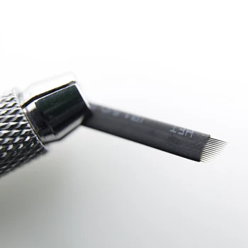 500 Gab. ļoti Plānas 0.16 mm Microblading Adatas 14 tapas Microblading Izšuvumi Pildspalvu Uzacu Tetovējums Piegādēm, Melna āda