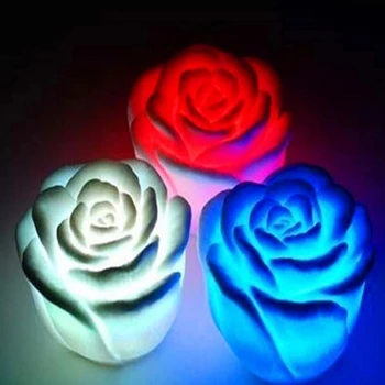 7 Krāsas Maiņa Auto Flameless Romantisks Rožu Ziedu Formas LED Svece Nakts Gaismu Ziemassvētki Kāzu Dekorācijas, Aksesuāri