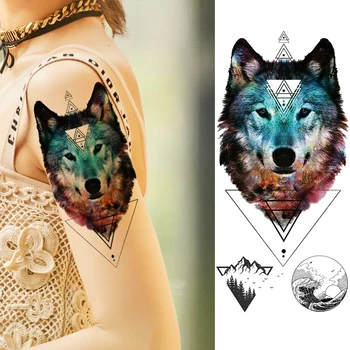 Akvarelis Fox Pagaidu Tetovējumu Uzlīmes Viltus Skaistu Ķermeni, Mākslas Apdare Tetovējums Decal Sievietēm, Vīriešiem Body Art Ūdensizturīgs Tetovējums