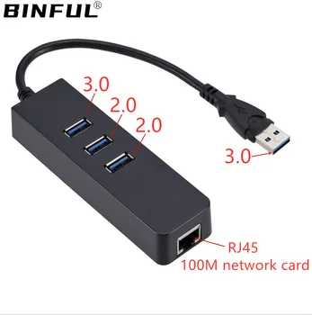 BINFUL Disks-brīva USB uz 100M RJ45 tīkla karte 3.0 HUB ar 100M tīkla karte USB tīkla karte sadalītāja USB flash drive lasīt