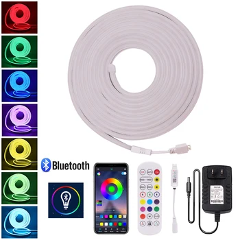 Bluetooth RGB Neona Sloksnes Flex Virves Gaismas 12V 3535 Neona Gaismas Zīme IP67 Warterproof Neona Lentes 96Leds/m Elastīgs Led Līnijas