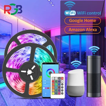 ColorRGB, WIFI Smart Led strip Apgaismojums,SMD5050, kas Strādā ar Alexa, Google Palīgs APP Kontroles apgaismojuma regulēšanu, Krāsu Maiņa, Virves
