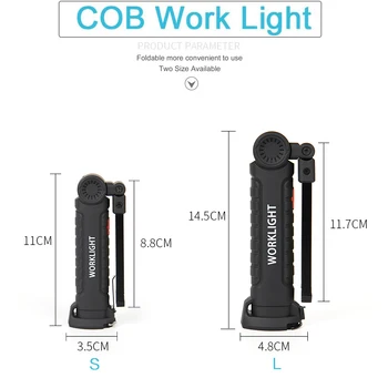 Darba indikators USB Lādējamu COB LED lukturīti Magnētisko 5 režīmi Ultra Spilgti lāpu, lukturi ūdensizturīgs Kempings Auto Remonts