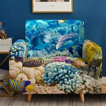 Dziļi jūrā series 3D drukas sofa cover Stiept Slipcovers Frekvencēs Elastīgs Dīvāns Segums Dzīvojamās Istabas Dīvāna Pārsegs 1/2/3/4 Vietīgo