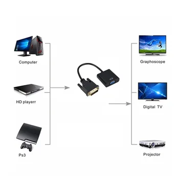 Full HD 1080P, DVI-D, DVI Uz VGA Adapteris, Video Vads Converter 24+1 25Pin, lai Kabelis 15Pin Pārveidotājs DATORA Monitoru