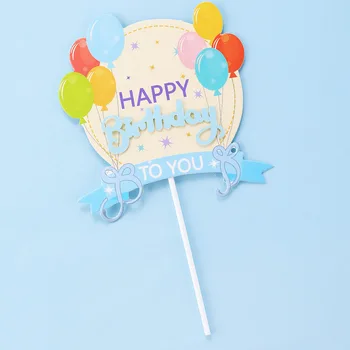 Happy Birthday Cake Topper Rozā Zilo Balonu Kūka Apdare Vainagu Bowknot Baby Dušas Cepšanas Zēns vai Meitene, Puses dod priekšroku