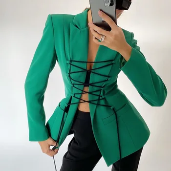 Hirigin Pārsējs Dobi Ārā Žakete Sievietēm Robots garām Piedurknēm Cietā Seksīgas Pusgarās Sieviešu Pavasara Modes Jauns Apģērbu 2021