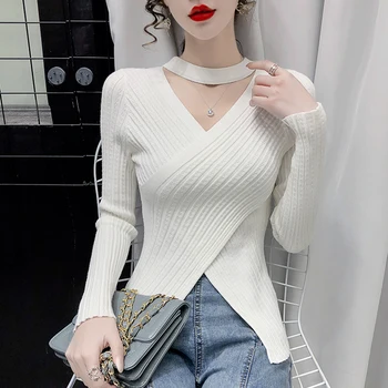 Ir 2021. garām Piedurknēm Adīts Biezs Džemperis Sexy Rudens Pavada Modes Veste Melnā Gadījuma Balts Džemperis Top Sieviešu Džemperis Y2K