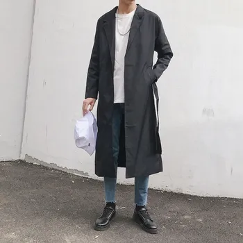 Ir 2021. korejiešu Stila Vīriešu Modes Zīmola Tranšejas Atloks Jostas Apdare garām Piedurknēm Melns/khaki/zaļa Vējjaka Gadījuma Mētelis M-2XL
