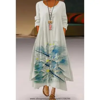 Ir 2021. Vasaras Sieviešu Drēbes Plus Plus Izmērs Midi Dreeses garām Piedurknēm viengabala kleita Spāre Ziedi Drukāšanas Sievišķību Drēbes