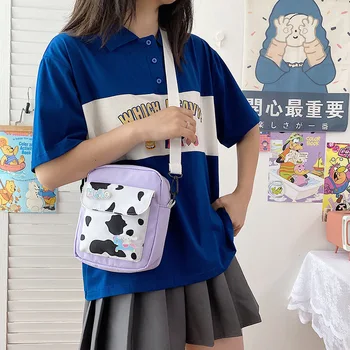 Japāņu govs modelis vienkārša, maza soma ir 2021. audekla pārsegu somas pleca somas sieviešu pastorālo mīksto cute meitene messenger bag