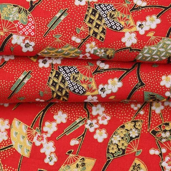Japāņu Stila Iedeguma Kokvilnas Audumi, Šūšanas Kimono Lelles & Somas Rokdarbi Raibs Audums Sarkans Tumši Zils
