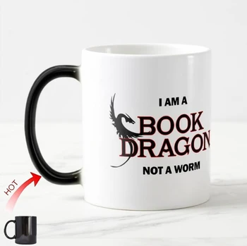 Jaunums Esmu Grāmatu Pūķis, Ne Tārps Magic Cup Funny Dragon Kafijas Krūzes Humora Joks Sakot Quote Kustību Krāsas Izmaiņas Kausa Dāvanas