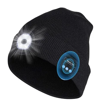 Jaunās bluetooth austiņas beanie cepure lukturu nakts darbojas ar iebūvēto bluetooth austiņas stereo speaker USB uzlādes indikators adīta cepurīte