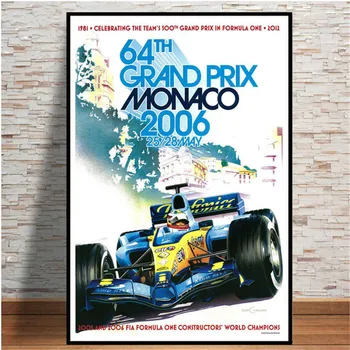 Karstā Čempions Pasaules Grand Prix Retro Monako 64. Super Automobiļu Plakātu Sienas Mākslas Audekla Glezna Attēlus, Mājas Bārs Apdare