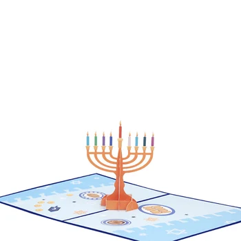 Laimīgs Hanukkah 3D Pop-up Menorah Kartes Ebrejs Hanuka Apsveikuma kartiņu Bērniem, Ģimenes