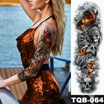 Lielu Roku Piedurknēm Tetovējums Blue Rose Tauriņš Sirds Ūdensnecaurlaidīgus Pagaidu Tetovējumu Uzlīmes, Kabatas pulksteņu Vīriešiem Pilna Ziedu Tetovējums Sievietēm