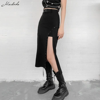 Macheda Pavasarī Black Sexy Svārki Sieviešu Modes Augsta Vidukļa Dalītais Apģērbs Y2K Iela Dāma Cietā Slim Ilgi Svārki Ir 2021. Jaunas