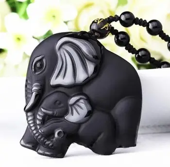 Melns dabas roku darbs akmens griešanai cute elephant laimīgs kulons vīriešu kaklarota modes amuletu rotaslietas