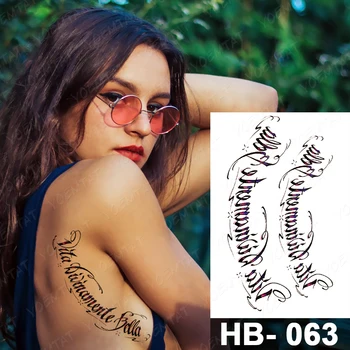 Melns Vārdu Ūdensnecaurlaidīgus Pagaidu Tetovējumu Uzlīmes Angļu Valodā Sanskrita Arābu Vēstuli Valodu Totem Sexy Body Art Viltus Tatto Sievietes Vīrieši