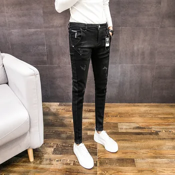 Modes streetwear gadījuma Melnās visu maču vīriešu Džinsa bikses vīriešu 2021. gada pavasarī Slim korejas plānas kovboju pusaudzis, izdilis džinsi vīriešiem