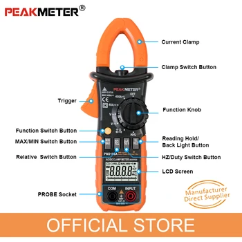 Oficiālais PEAKMETER PM2108A Digital AC DC Clamp Meter 4000 Skaita Kapacitāte frekvenču Izturība Zemes Testeri Multimetrs