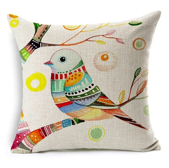 Putnu dekoratīvs spilvens Ziemeļvalstu krāsošana veļa spilvens 45x45 krāsains putni almofadas para dīvāns