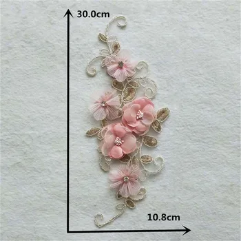 Rozā 3D ziedu Mežģīnes apkakles Izšuvumi Rhinestone top mežģīņu Pieteikumu Mežģīnes šūšanas auduma Apģērbu Aksesuāri, Rokdarbi