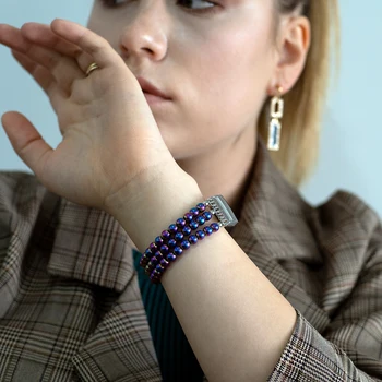 Sievietes Dabiskā Akmens Elastīgs Watchband Par Fitbit Maksas 3/4 Rokām Darinātas Krelles Smart Skatīties Siksnu Unisex Watch Aproce Aproce