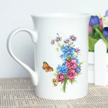 Sievietēm Dāvanu Tasi Kafijas, Tējas, Pienu Atdzist Dizaina Tauriņi un Ziedi Drukāšanas Krūze Jaunu Kaula porcelāna Keramikas Foto Kausa Klāt