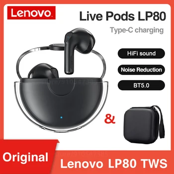 Sākotnējā Lenovo LP80 BT 5.0 Bezvadu Austiņas Sporta Ūdensizturīgs Austiņas Zema Latentuma Spēļu Austiņas Mūzikas Touch Kontroli Earbuds