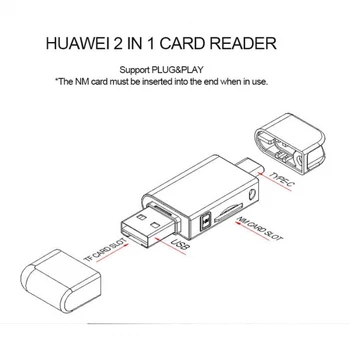 USB 2.0/USB-C, C Tipa, lai NM Nano Atmiņas Kartes & TF Mikro SD Karšu Lasītājs, lai Huawei Mobilo Telefonu un Klēpjdatoru