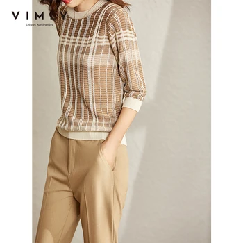 VIMLY Džemperis Sievietēm ir 2021. rudens jaunas trikotāžas Svītrains Tops ar garām piedurknēm, Elegants Džemperi Gadījuma Sieviešu Apģērbu F9235
